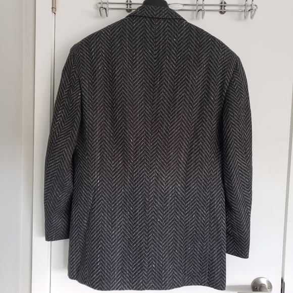 Vintage Ungaro Single Breasted Men's Wool Jacket - Size 43 Reg - Grey Chevron - Picture 10 of 10
